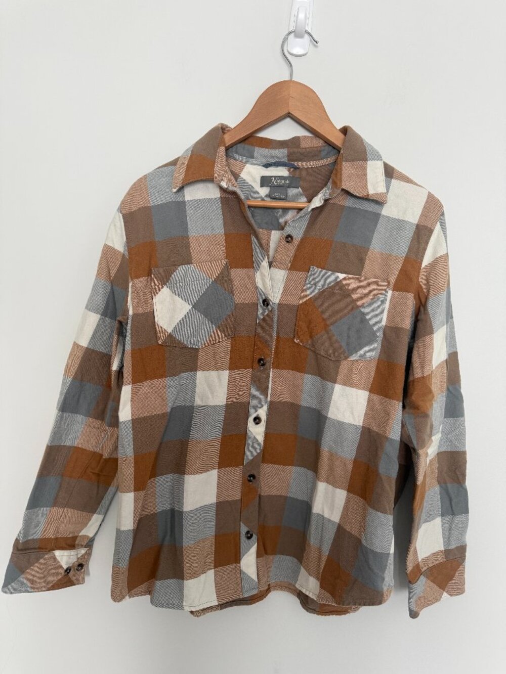 Natural Reflections Woman Brown Tan Plaid Button Up Long Sleeve Shirt Size L